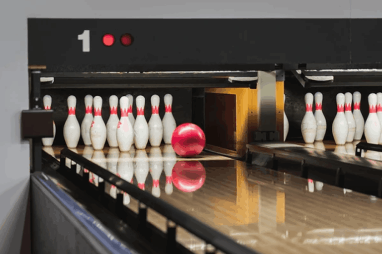 bowling alley and pins