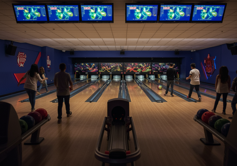 a colorful bowling alley